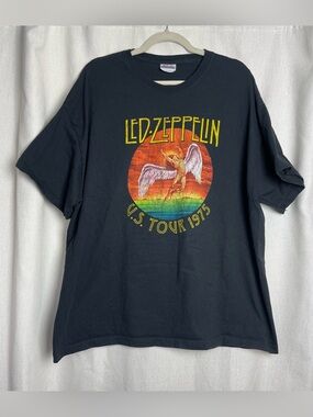 Led Zeppelin US Tour 1975 Tee 2XL Hanes Heavyweight Black Band T-Shirt Vintage